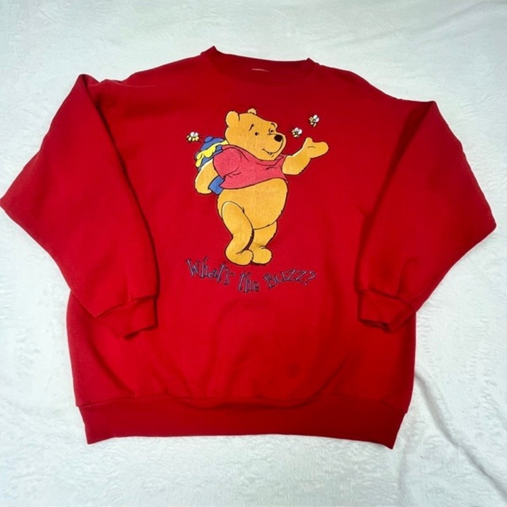 Vintage‎ Tultex Winnie the Pooh Sweatshirt Mens L Red Whats the Buzz 90s Disney